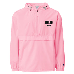 Jolie Noire Embroidered Champion Packable Jacket- Pink Candy