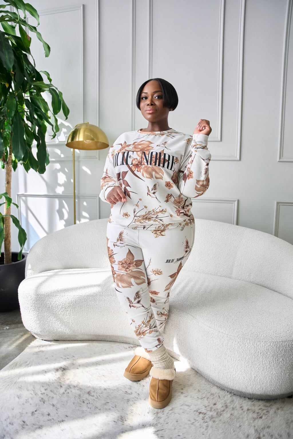 Premium Floral Joggers- Stone