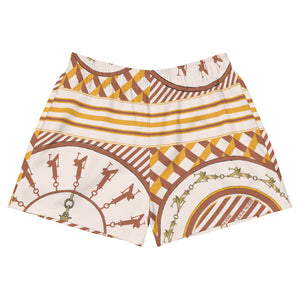 Women's Scarf Print Premium Shorts- Cream